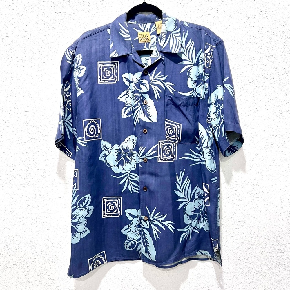 Jos. A. Bank silk Blue Floral Button-Down Shirt M